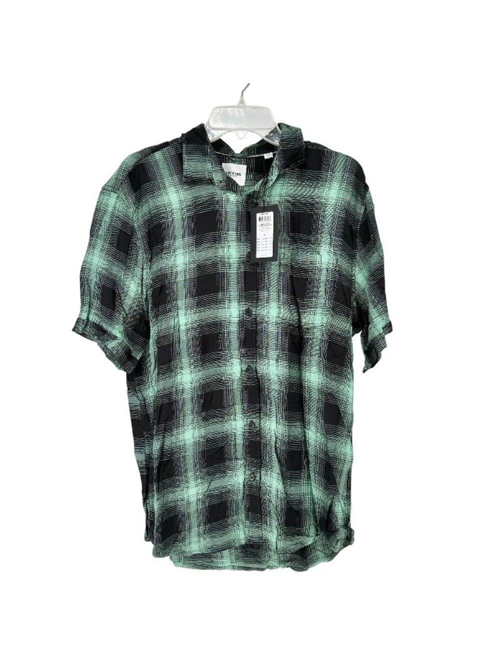 onsSAMY Reg Viscose Check Shirt Mens L Green Black Plaid Button Up Only & Sons